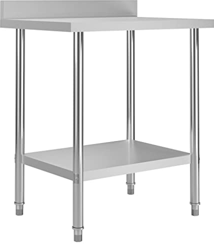vidaXL Küche Arbeitstisch mit Aufkantung Verstellbare Füße Gastronomie Gastro Edelstahltisch Küchentisch Zerlegetisch Tisch 80x60x93cm Edelstahl