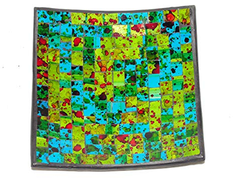 Deko - Schale Glasmosaik Schale eckig grün türkis bunt 25cm Mosaikschale