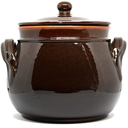 Colì, Pentola Bombata in Terracotta con Coperchio, Pentola Artigianale, Marrone, Diametro 16 cm