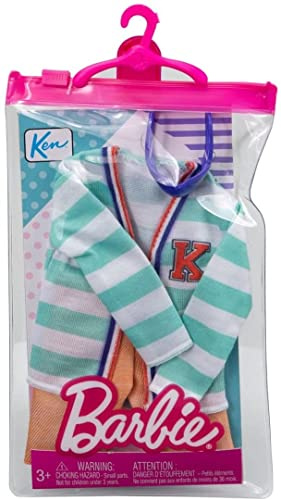 Barbie Fashion Pack Ken Kleidungsset, Pullover gestreift, Blau und Weiß, lange Shorts Khaki und Maske für Ken Puppe