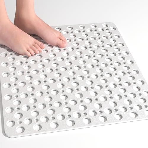 XIYUNTE Square Shower Mat Non Slip Anti Mould for Elderly, 53 x 53cm Non Slip Shower Mats for Inside Shower, Anti Slip Shower Mat, Shower Tray Mat with Suction Cups, Machine Washable, White