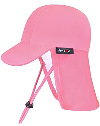 weVSwe Sombrero De sol para bebé UPF 50+ Gorro De Natación Solapa Protector El Cuello Correas De Barbilla Ajustables Sombreros De Protección Solar UV, Rosa-2, 12-24 mesi