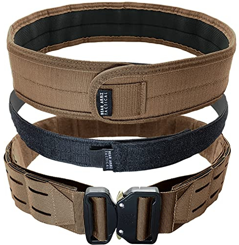 Bear Armz Tactical Cintura da combattimento, cintura Molle Riggers, cintura per impieghi gravosi, cuscinetto antiscivolo resistente e pettine interno per cintura, sistema 2 in 1 (marrone coyote, L)