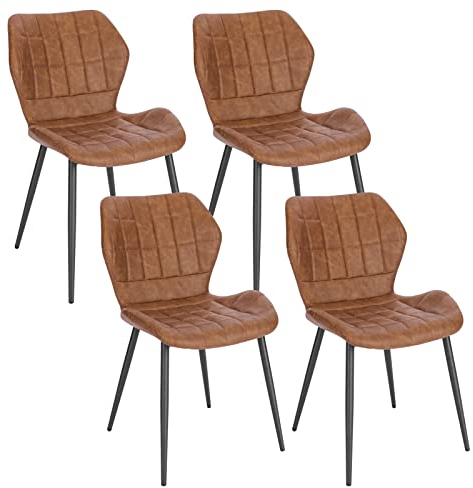 WOLTU Esszimmerstühle 4er Set, Polsterstuhl, Küchenstuhl, Wohnzimmerstuhl mit Rückenlehne, gepolsterter Stuhl, Sitzfläche aus Kunstleder, Metallbeine, Braun, BH357br-4