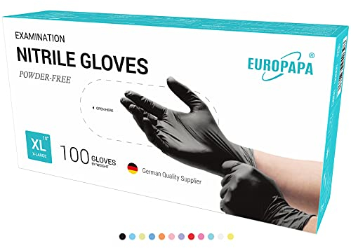 EUROPAPA® 1000x Nitrilhandschuhe Einweghandschuhe puderfrei Untersuchungshandschuhe EN455 EN374 latexfrei Einmalhandschuhe Handschuhe in Gr. S, M, L & XL verfügbar (Schwarz, XL)