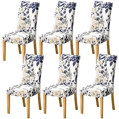 HZDHCLH Stuhlhussen 4er Set Stuhlbezüge Stretch abnehmbar, waschbar | Esszimmerstuhl-Schutzsitz für Hotel Restaurant Küche Hochzeitsfeier（Blumenmeer/6 Stück）