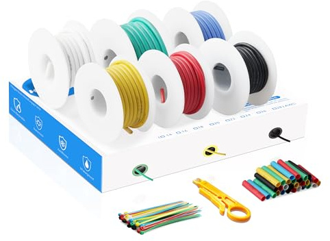HuLuWa 16AWG 1,3mm² Silikonlitzen-Set, 6 Farben, 8m je Farbe | Flexible Silikonlitze aus verzinntem Kupfer in 6 Farben für RC, LED, Elektronik und Modellbau