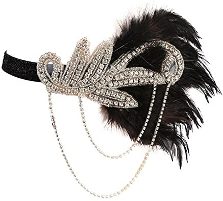 1920er Jahre Flapper Feder Stirnband,Strass Feder Stirnband 20er Flapper Charleston Kopfband Great Gatsby Damen Vintage Fasching Kostüm Accessoires Party Dekoration Haarschmuck für Frauen Mädchen