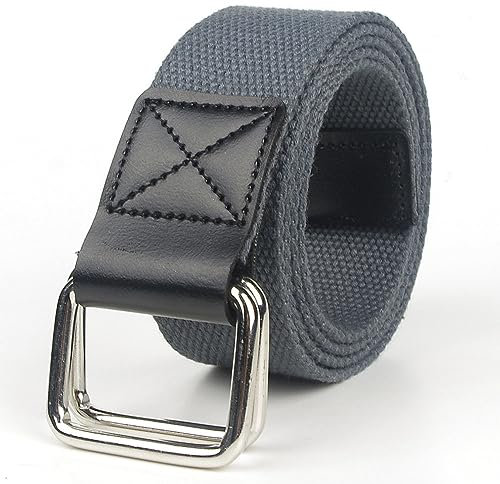 Geflochtener Canvas-Gürtel Für Herren – Verstellbarer Canvas-Gürtel Aus Dunkelgrauem Stoff Mit Doppelter Ringschnalle,Lässiger Unisex-Leder-Webgürtel,Lochloser Gürtel,Geeignet Für Freizeit Und