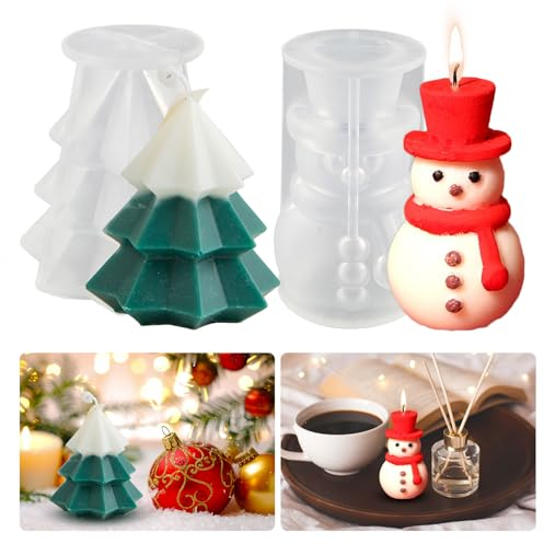 2 Stück Weihnachtsbaum Silikonform Kerzenform Schneemann Gießform Weihnachten Epoxidharz Form Weihnachts Kerzenform Silikonform Schneemann Kerzengießform Weihnachtsbaum Harzform Weihnachts Deko