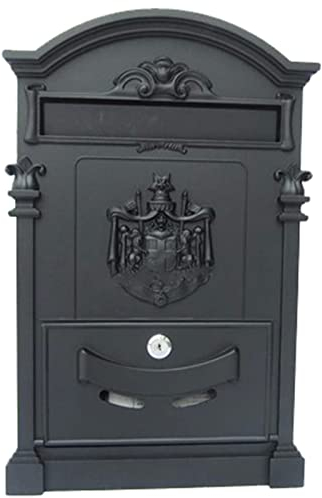 Briefkästen für außen, Briefkasten mit großem Fassungsvermögen, Wandbriefkasten im Vintage-Finish mit Schloss und 2 Schlüsseln, dekorativer Paketbriefkasten for Gartenwohnhäuser (Farbe: Schwarz)
