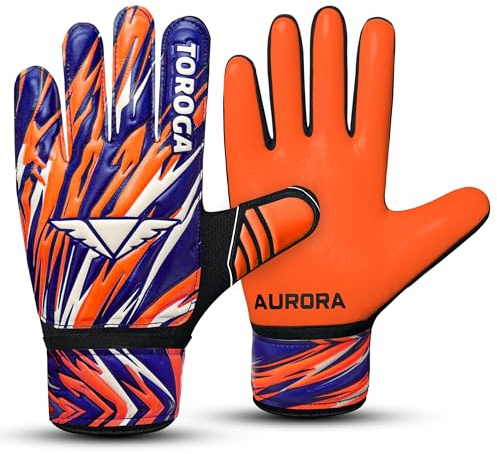 TOROGA Infinity Pro Junior Kinder Torwarthandschuhe – Fußballhandschuhe mit Grip-Latex, Fingerschutz & Doppeltem Handgelenkband – Für Jungen & Mädchen (Orange, 5)