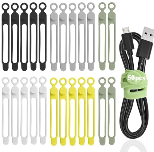 RXKFIGX 50pcs Cable Ties Reusable Silicone Cable Straps Cable Wire Ties Cable Cord Organizers for Earphones,HDMI,Mobile Phones Chargers Audio Cables