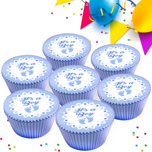 30 x ITS A BOY BABY SHOWER NEW BABY BLUE EDIBLE ICING 3.8 cms CUPCAKE TOPPERS DECORATIONS