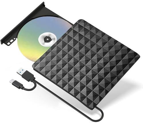 Lecteur CD DVD Externe, Graveur DVD Externe avec USB3.0 Type-c, Lecteur CD/DVD RW ROM Lecteur Graveur CD DVD Optiques Externes pour PC, Laptop Desktops, Macbook, Windows11/10/8/7/XP/Vista/MacOS