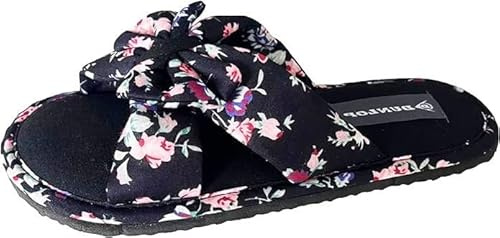DUNLOP Womens Floral Knot Sandals Summer Sliders Fabric Cushioned Padded Memory Foam Casual Holiday Shoes (Black, UK Footwear Size System, Adult, Women, Numeric, Medium, 6)