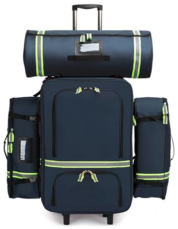 SUYUDD Leerer Notfallrucksack, Trauma-Tasche für Ersthelfer mit Trolley und Rollen, großes Fassungsvermögen aus Oxford-Gewebe für Rettungssanitäter, Sanitäter, Krankenschwestern, Taktische Sanitäter