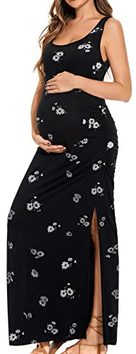 Smallshow Women's Long Maternity Dress Split Sleeveless Pregnancy Clothes