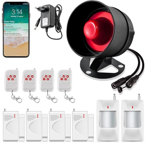 Allarme Casa Senza Fili 2.4GHz Wifi,115dB Forte Sirena con Telecomando e Sensori di Sicurezza Domestica per Porte e Finestre con Allarme Tuya Smart dell'app, Antifurto casa Garage Capannone Negozio