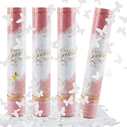 dellyy Konfettikanone Party Popper Set - XXL Konfetti-Shooter für Hochzeit, Geburtstag, Party Feiern (Weißer Schmetterling)