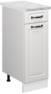 Vicco Schubladenunterschrank R-Line, Schubladenschrank für die Küche, Weiß Landhaus, 30 cm AP Marmor