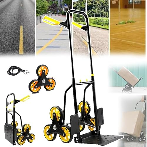PLABNK Handwagen – Faltbar, Treppensteiger-Handwagen, Tablett: 32 × 12,8 cm, Tragfähigkeit: 300 Kg, Rutschfester Griff/Komfort, Mit 6 Kugelgelagerten Rädern, Für Einkaufszentren,A