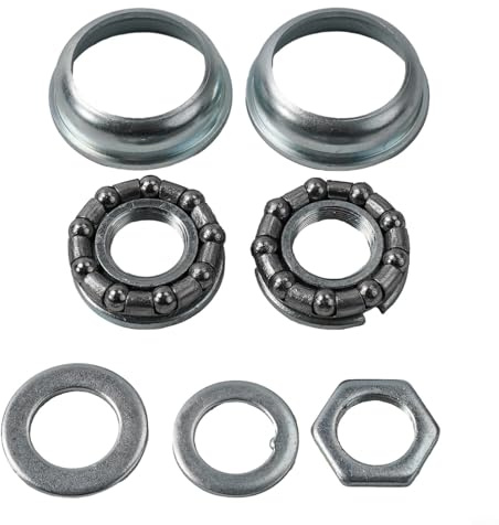 Startbuymore Bike Bottom Bracket Kit, For Solid 1 Piece Crank, Silver Color, Steel Material, Includes Frame Cups & Caged Bearings, Both Frame Cups & Set Of 5/16 Caged Bearings