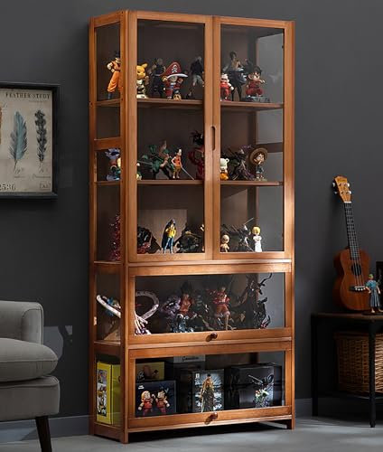 LTFCFZQ Spielzeugregal, Vitrine aus Bambus, Vitrine für Kuriositätenfiguren, Vitrine mit Acryltüren, Vitrinen für Sammlerstücke mit 3/5-stöckigen Lagerregalen