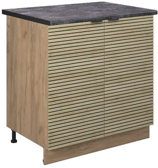 Vicco Küchenunterschrank Fame-Line, Eiche Paneel, 80 cm mit Regal, AP Anthrazit, zur Kombination mit weiteren Modulen der Fame-Line Serie