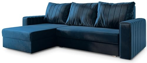 Masseno Ecksofa Carl mit Schlaffunktion L-Form, Sofa mit Bettkasten, Wohnzimmersofa, Couch, Soffa, Bettsofa, Couchgarnitur- Blau, Kronos 09
