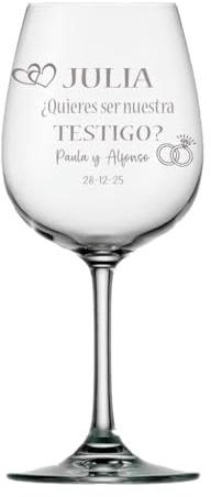 Curia Grabador Copa de Vino Personalizada - Copa de Cristal Grabada para Vino con el Nombre o Texto que quieras - Copa para testigo de boda