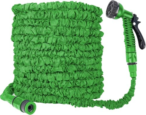 Expandable Garden Hose Leightweight Retractable Kink Free Flexible Magic Hose with 3/4 and 1/2 Fitting Expanding Hose Pipe with 7 Function Spray Nozzle Latex Core Anti-Leakage (Green, 250FT)