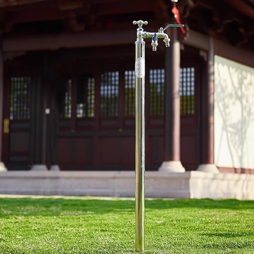 Wasserzapfsäule Garten, Freistehende Garten-Wassersäule mit Wasserhahn, Dekorativer, Frostsicherer Edelstahl Außenwasserhahn für Den Bodenmontage(150cm/59in)