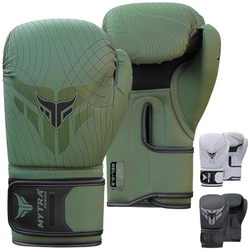 Boxningshandskar för Herrar & Damer – Hållbara Tränings- & Sparringshandskar för Kickboxning, MMA & Muay Thai – Säker Handledsrem & Stötdämpande Vaddering – 10oz 12oz 14oz 16oz (Olivgrön, 12-oz)