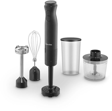 Sur La Table Core Digital 5-in-1 Hand Blender with 5 Attachments for Blending, Chopping, Grinding, Potato Masher and Whisking, 6 Speed Settings, Digital Display, 1000W, Black, SLT12010BLK