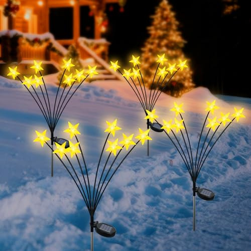 Solarlampen für Außen Garten, 4 Stück 32 LED Sternen Weihnachtsbeleuchtung Außen, Wasserdicht Weihnachtsdeko Outdoor, Solarleuchten Garten Deko für Weihnachten Rasen Draußen