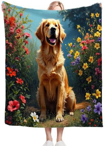 Gumntun Coperta in flanella doppia spessa 150 x 200 cm, motivo Golden Retriever, morbida e soffice coperta per letto, copriletto da viaggio, leggera, termica, 150 x 200 cm, per adulti e ragazzi