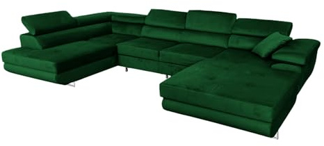 COMFORTINO FURNITURE Ecksofa mit Schlaffunktion Rodrigo U-Form, Sofa Couch mit Bettkasten, 3-Sitzer Eckcouch, Schlafsofa für Wohnzimmer, Big Sofa Couch mit Schlaffunktion (Grün, Links)