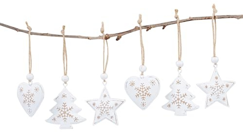 levandeo 6 Weihnachtsanhänger Metall Weiß Gold Baumschmuck Weihnachtsbaum Stern Herz Baumdeko Deko-Anhänger Weihnachten