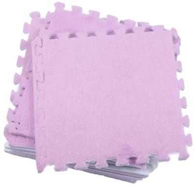 Pssopp Alfombra de Rompecabezas de Felpa Antideslizante, Azulejo Entrelazado de Fácil Instalación, Alfombra de Piso Suave y Acogedora de 11,8x11,8 Pulgadas para Habitación de Niños (Purple)
