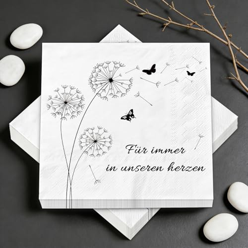 40 Stück Servietten Trauerfeier, Servietten Schwarz Weiß Mit Spruch, Beerdigung Deko Tisch, Trauerservietten Tischdeko für Trauerfeier & Gedenkanlass, 33 * 33 cm