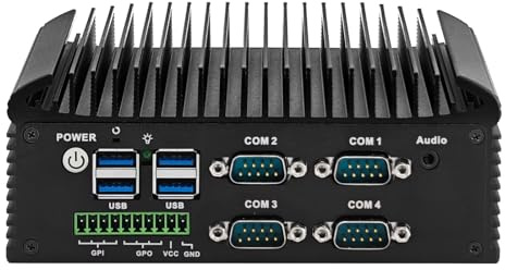 ROUAFWIT Industrial PC i5 8250U(2C/4T) Fanless Mini PC 4RS232 COM,2RJ45 LAN, HD+VGA Dual Display, 6USB, GPIO, WiFi, BT, Industrial Fanless Embedded PC DDR4 0GB RAM 0GB SSD