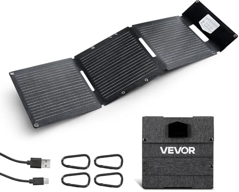 VEVOR Placa Solar Plegable 30W, Panel Solar Monocristalino Portátil, 3 Puertos USB-A y USB-C, IP65 Impermeable, Cargador para Tablets Móviles Power Bank, Energía para Camping Senderismo Autocaravanas