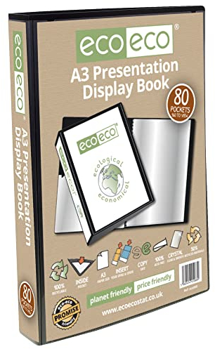 eco-eco A3 50% Recycelt 80 Taschen-Schwarz-Farbe Päsentationsdisplay Buch