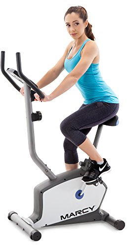 Marcy Upright Exercise Bike with Adjustable Seat and 8 Magnetic Resistance Preset Levels NS-1201U,Black/Grey/Silver
