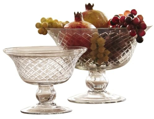 LOBERON Schalen 2er Set Kadence, klar | Mundgeblasen - edle Glaspokale mit Rautenschliff - Vintage-Look - Obstschale - Geschirr - Tischaccessoires - Glas