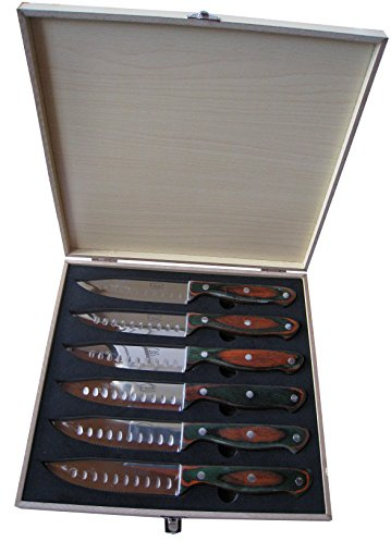 Dr. Richter Steakmesser Texas XXL 6er-Set in Holzbox - schneidet problemlos auch die dicksten Steaks. Neues Modell - spiegelglanzpoliert