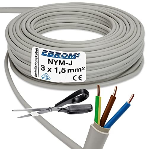 Installationskabel NYM-J 3x1,5 mm² - Kunststoff Installationsleitung - 25m/25 m/25 meter -PVC - grau