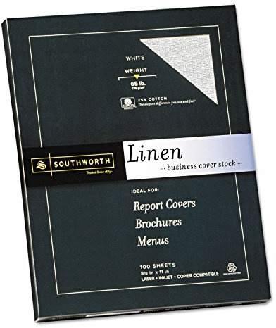 Southworth 25% Cotton Business Coverstock, 8.5 x 11, 65 lb/176 GSM, Linen Finish, White, 100 Sheets - Packaging May Vary (Z550CK)