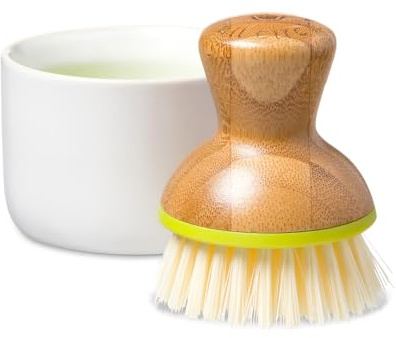 Full Circle Bubble Up ceramic soap dispenser & dish brush set, White Dish, Green Brush